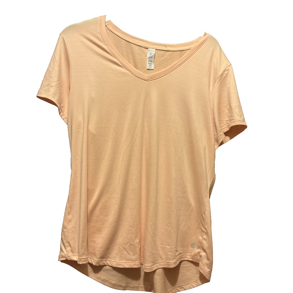 Bally Total Fitness T Shirt Womens Size XL Peach Pink Dry Wik Athletic V Neck